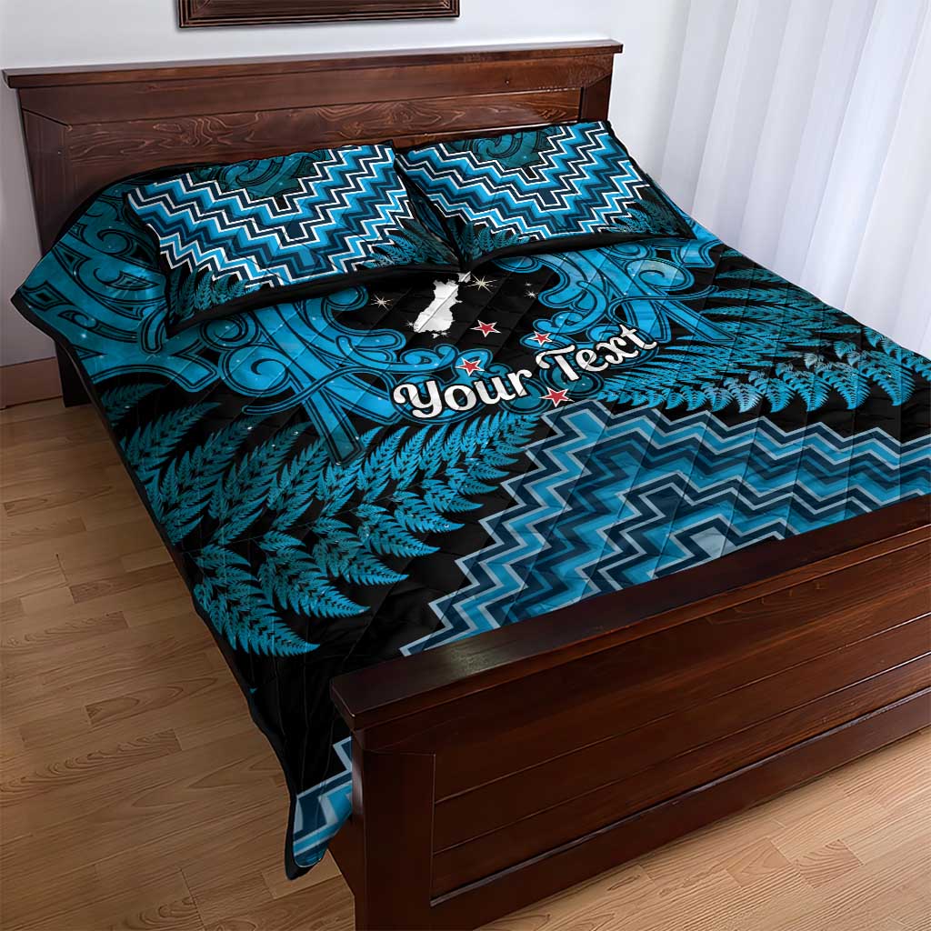 Personalised Aotearoa Matariki Quilt Bed Set Turquoise Fern Maori Poutama