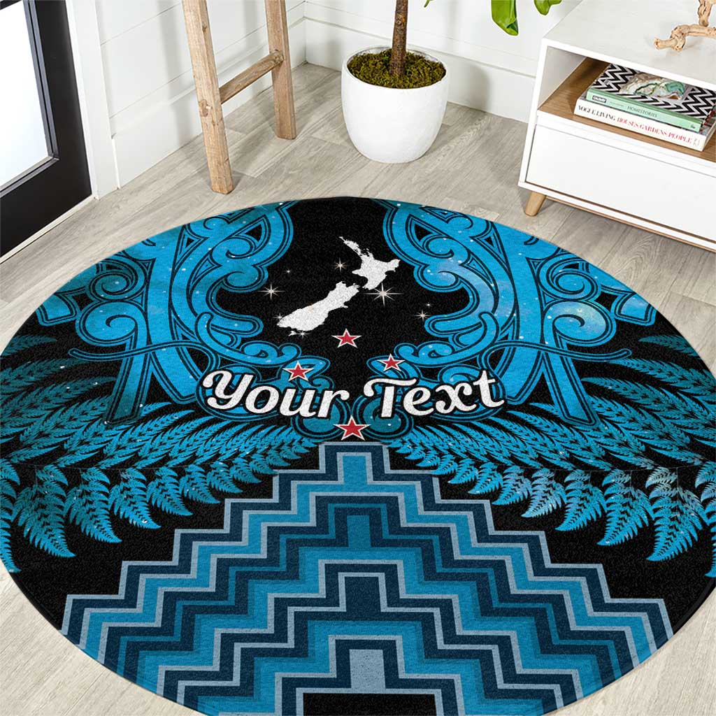 Personalised Aotearoa Matariki Round Carpet Turquoise Fern Maori Poutama