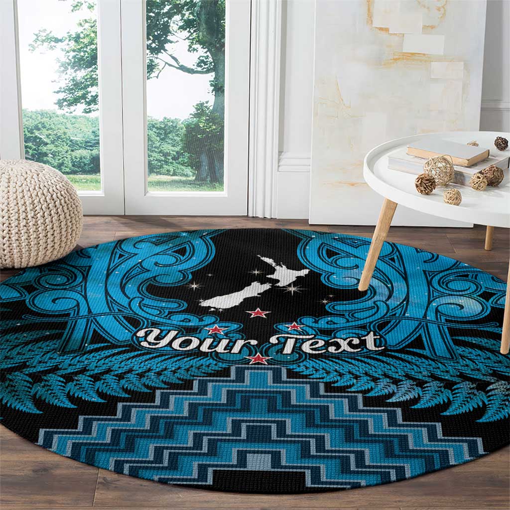 Personalised Aotearoa Matariki Round Carpet Turquoise Fern Maori Poutama