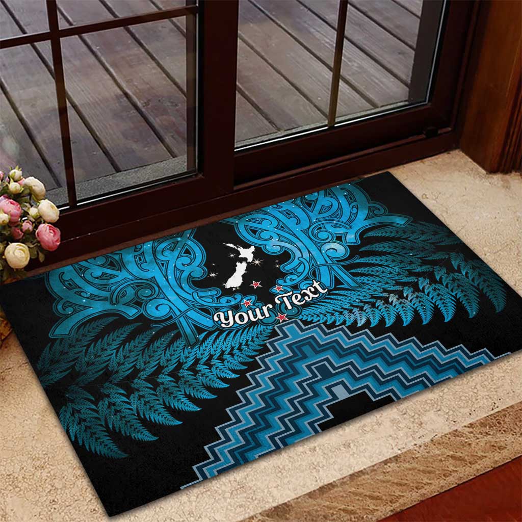 Personalised Aotearoa Matariki Rubber Doormat Turquoise Fern Maori Poutama