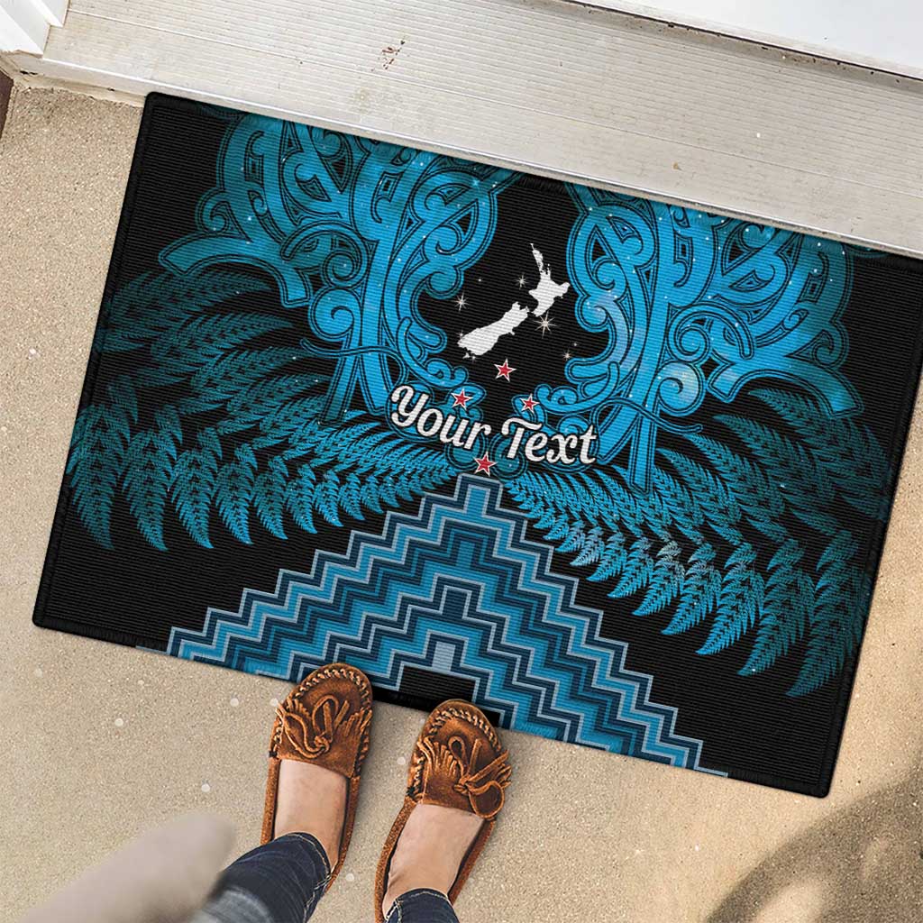 Personalised Aotearoa Matariki Rubber Doormat Turquoise Fern Maori Poutama