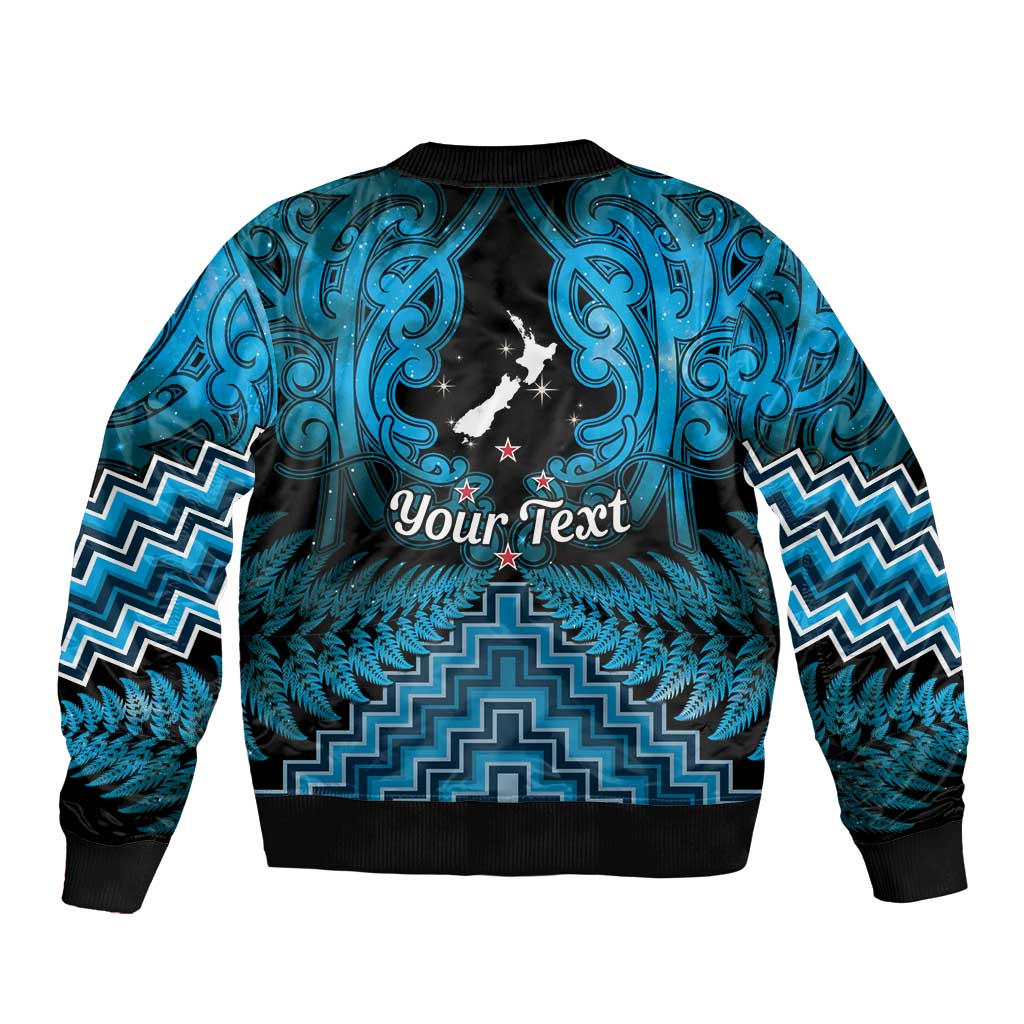 Personalised Aotearoa Matariki Sleeve Zip Bomber Jacket Turquoise Fern Maori Poutama