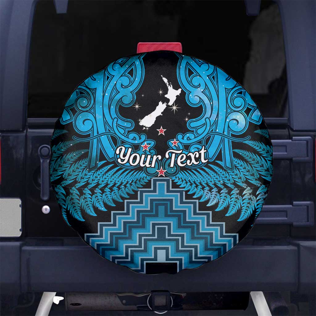 Personalised Aotearoa Matariki Spare Tire Cover Turquoise Fern Maori Poutama