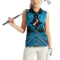 Personalised Aotearoa Matariki Women Sleeveless Polo Shirt Turquoise Fern Maori Poutama