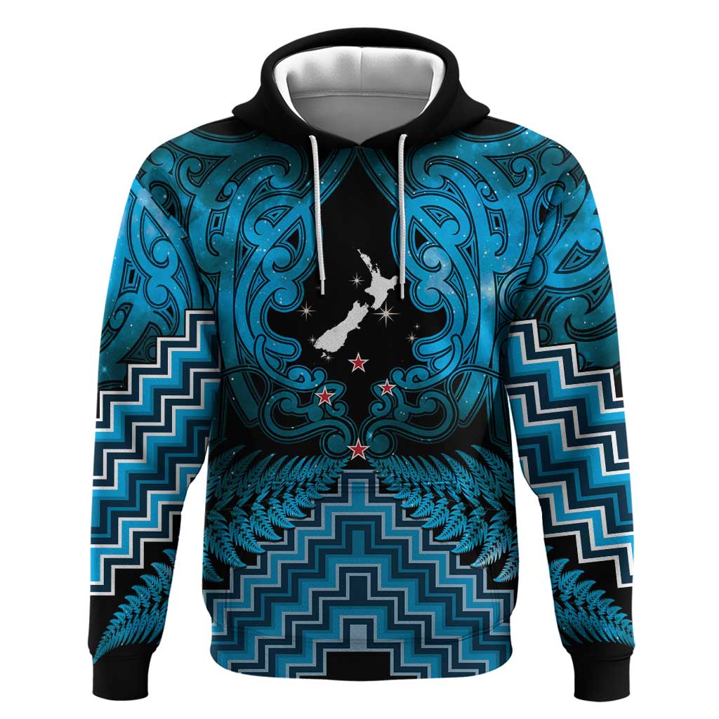 Personalised Aotearoa Matariki Zip Hoodie Turquoise Fern Maori Poutama