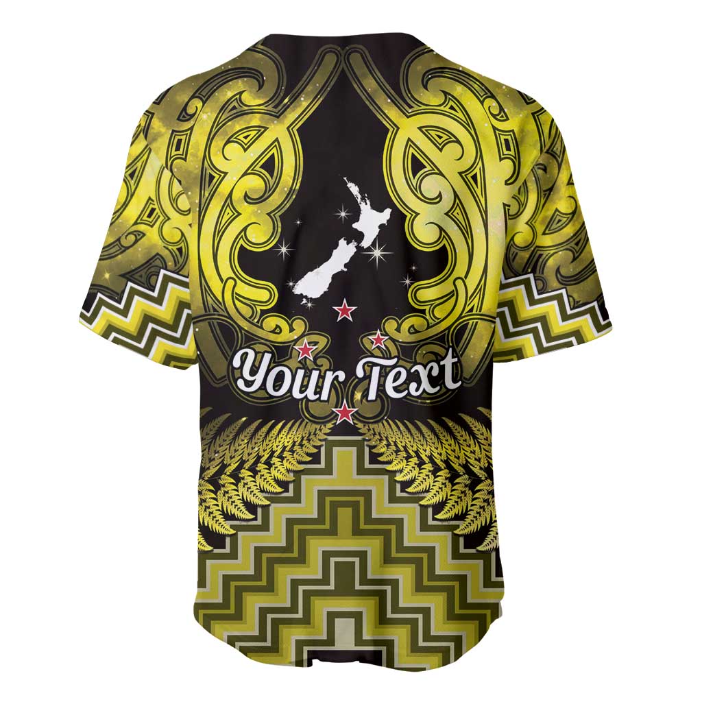 Personalised Aotearoa Matariki Baseball Jersey Yellow Fern Maori Poutama