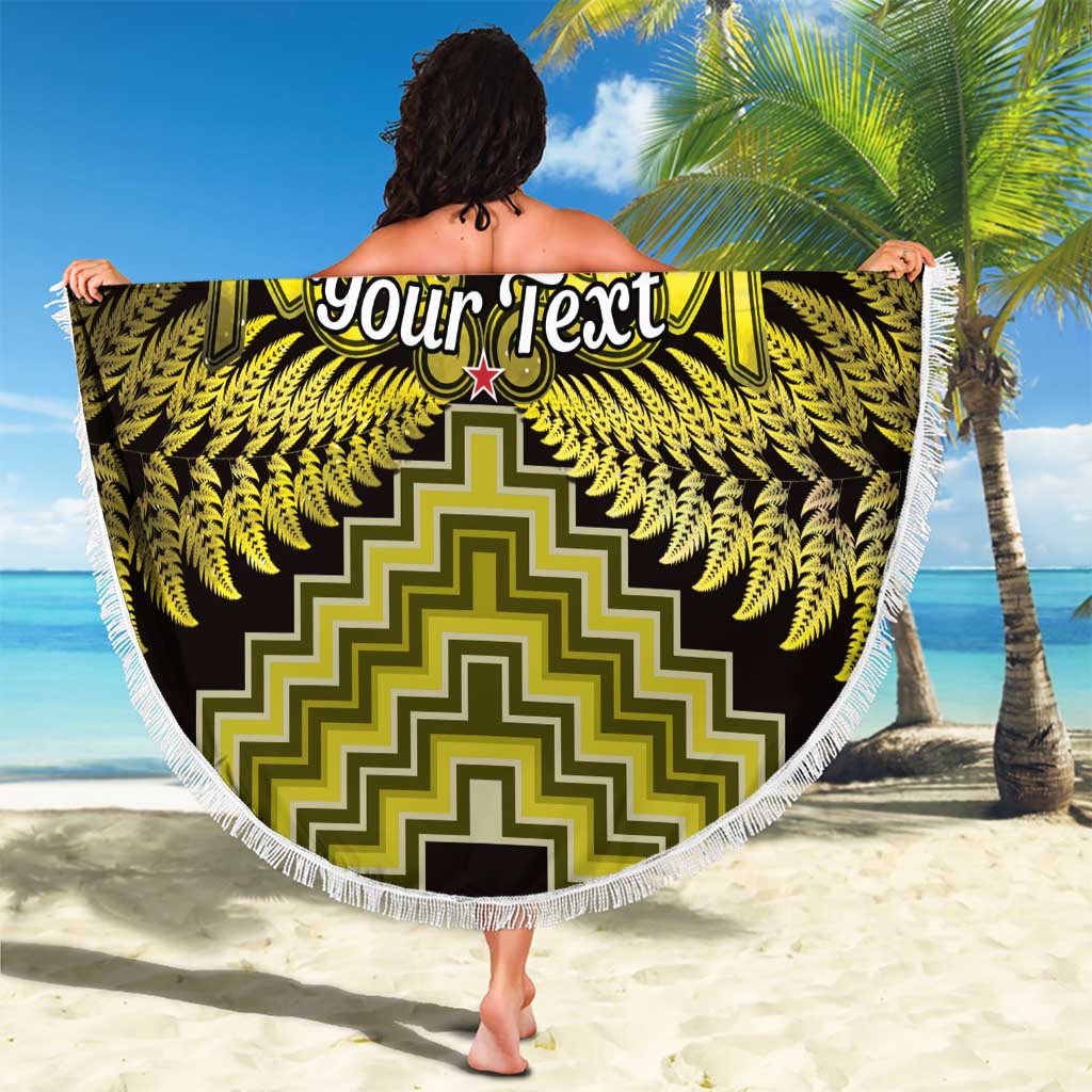 Personalised Aotearoa Matariki Beach Blanket Yellow Fern Maori Poutama