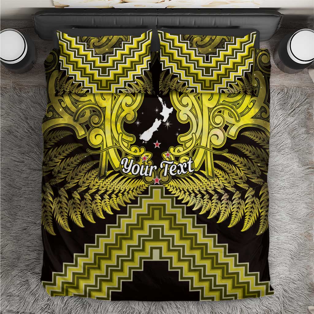 Personalised Aotearoa Matariki Bedding Set Yellow Fern Maori Poutama