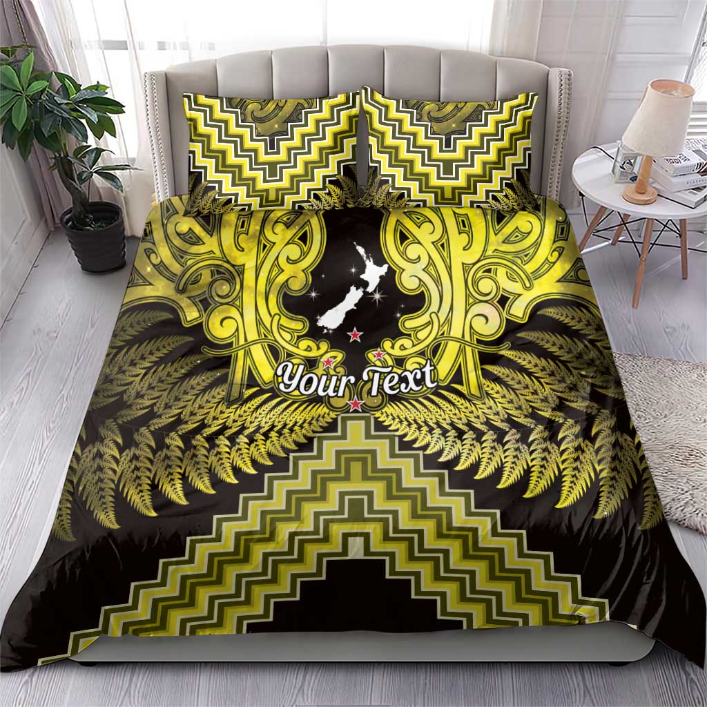 Personalised Aotearoa Matariki Bedding Set Yellow Fern Maori Poutama