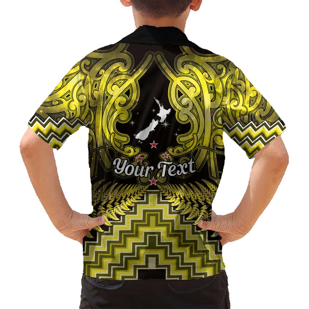 Personalised Aotearoa Matariki Family Matching Long Sleeve Bodycon Dress and Hawaiian Shirt Yellow Fern Maori Poutama