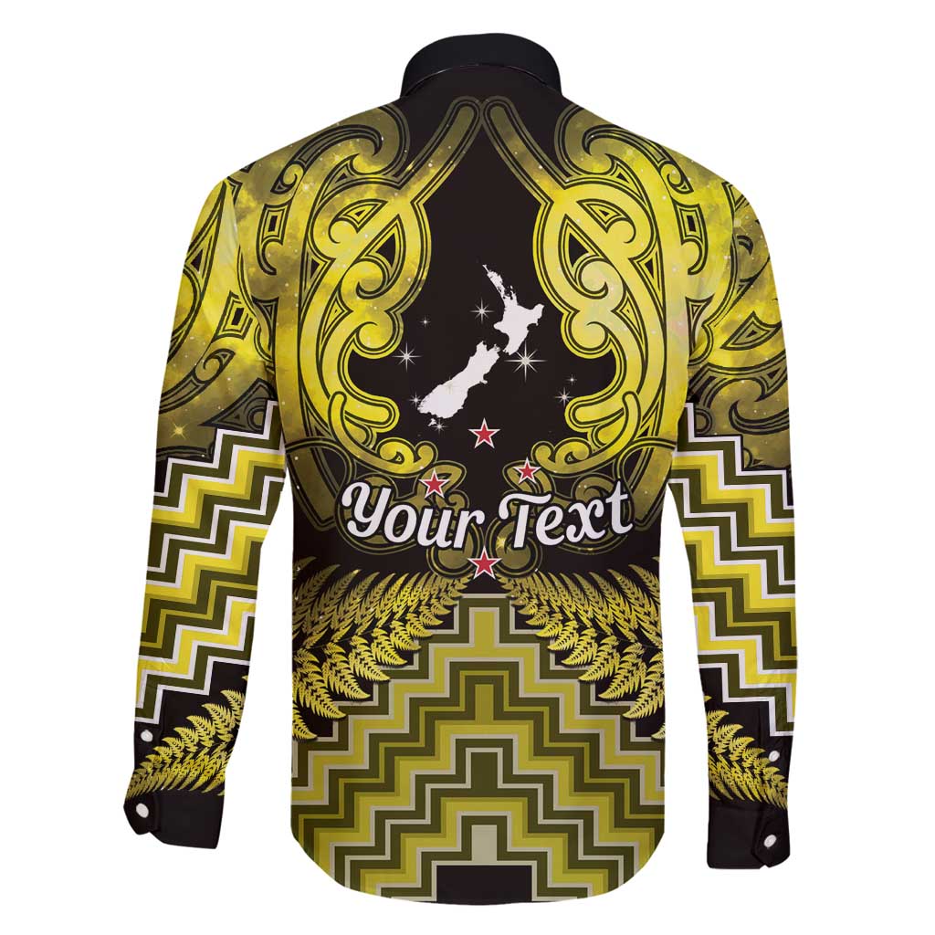 Personalised Aotearoa Matariki Family Matching Long Sleeve Bodycon Dress and Hawaiian Shirt Yellow Fern Maori Poutama