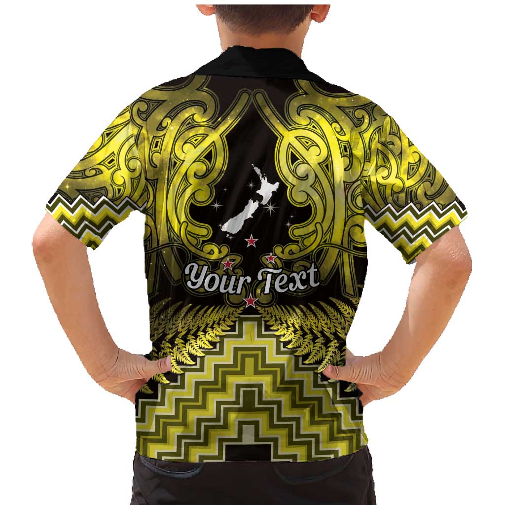 Personalised Aotearoa Matariki Family Matching Mermaid Dress and Hawaiian Shirt Yellow Fern Maori Poutama