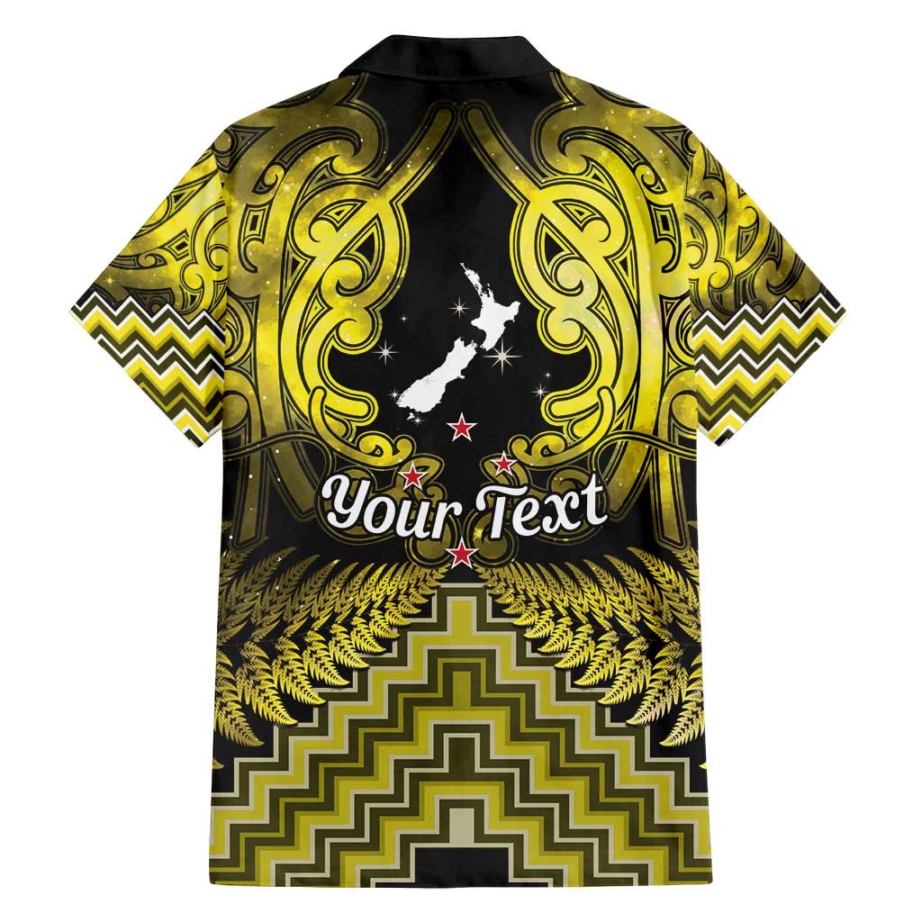 Personalised Aotearoa Matariki Family Matching Off Shoulder Maxi Dress and Hawaiian Shirt Yellow Fern Maori Poutama