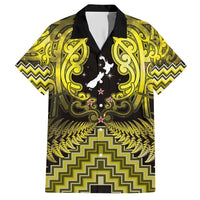 Personalised Aotearoa Matariki Family Matching Short Sleeve Bodycon Dress and Hawaiian Shirt Yellow Fern Maori Poutama