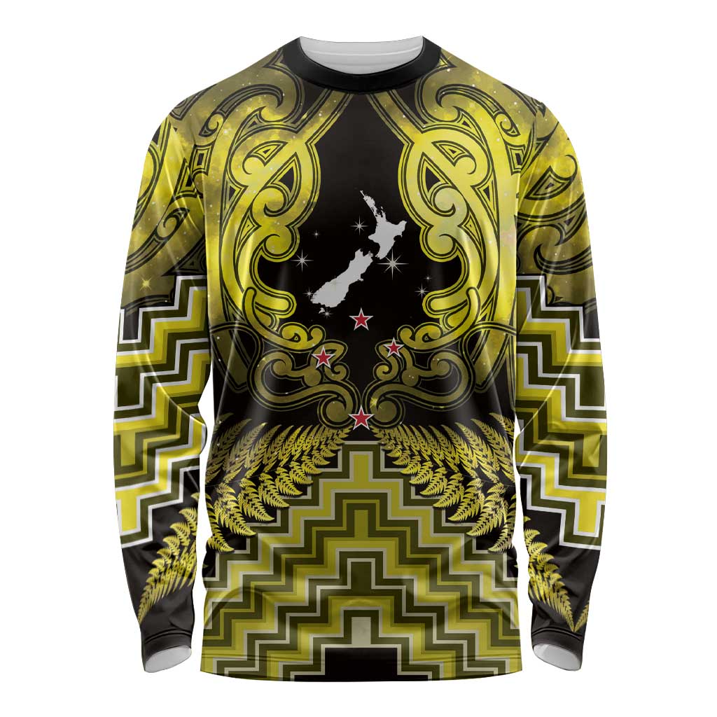 Personalised Aotearoa Matariki Long Sleeve Shirt Yellow Fern Maori Poutama