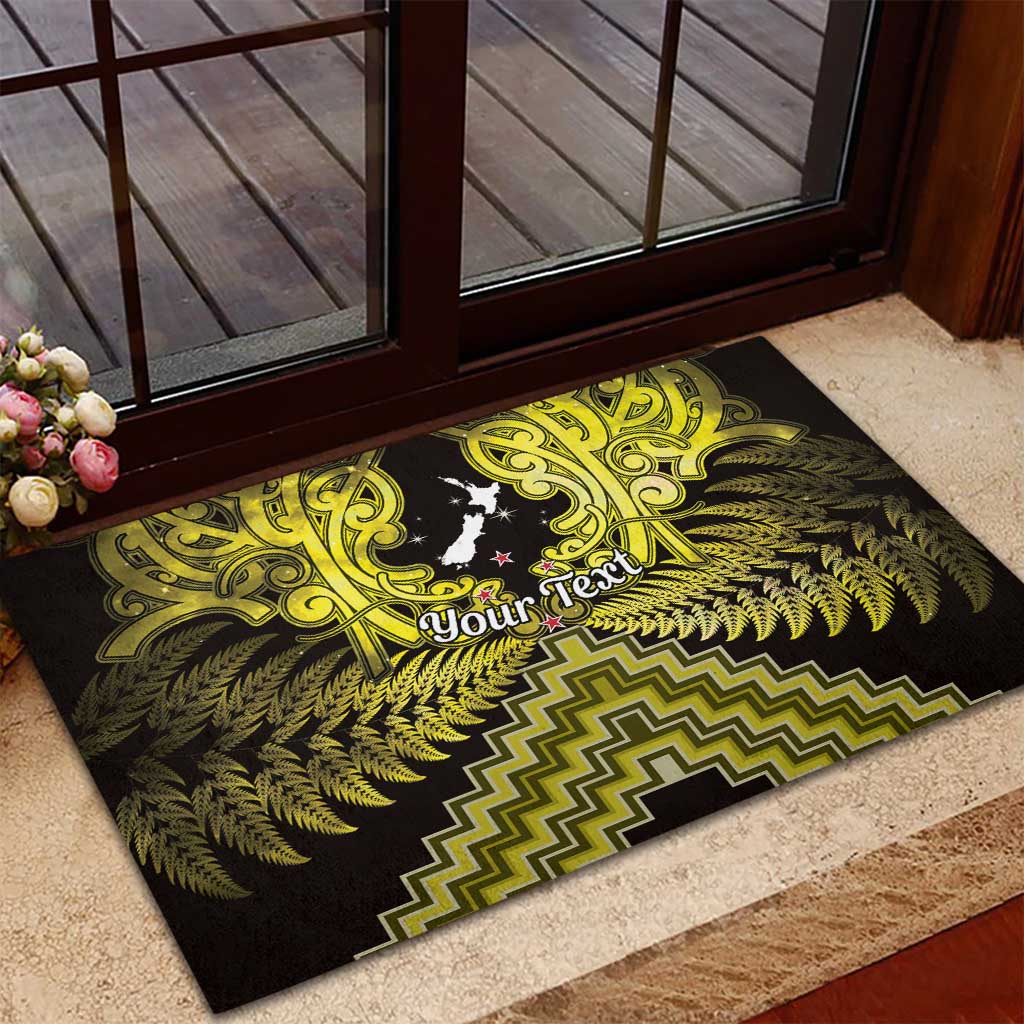 Personalised Aotearoa Matariki Rubber Doormat Yellow Fern Maori Poutama