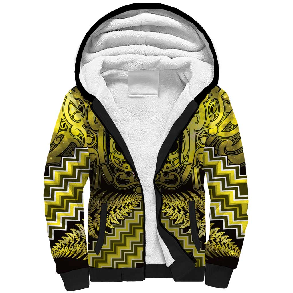 Personalised Aotearoa Matariki Sherpa Hoodie Yellow Fern Maori Poutama