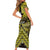 Personalised Aotearoa Matariki Short Sleeve Bodycon Dress Yellow Fern Maori Poutama