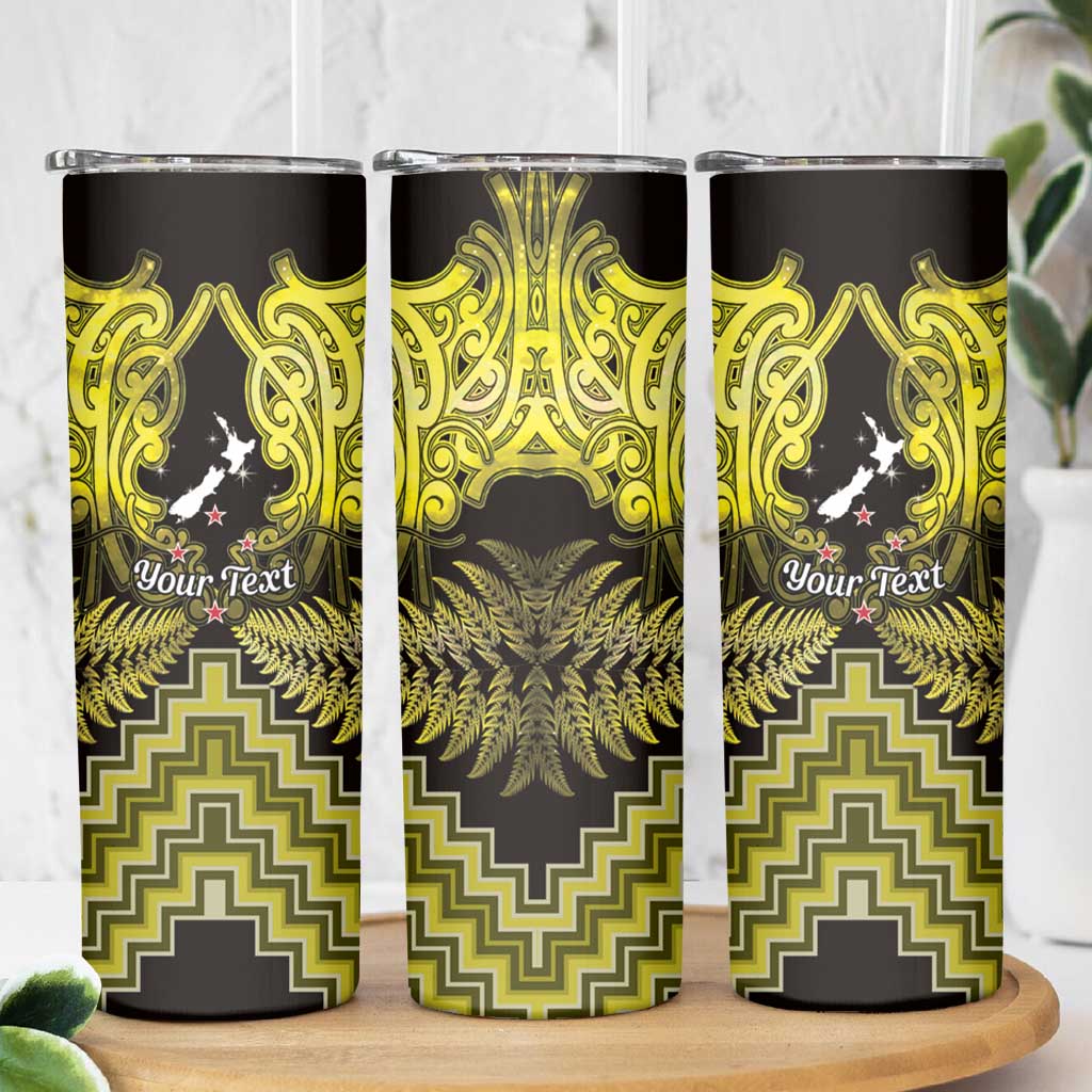 Personalised Aotearoa Matariki Skinny Tumbler Yellow Fern Maori Poutama
