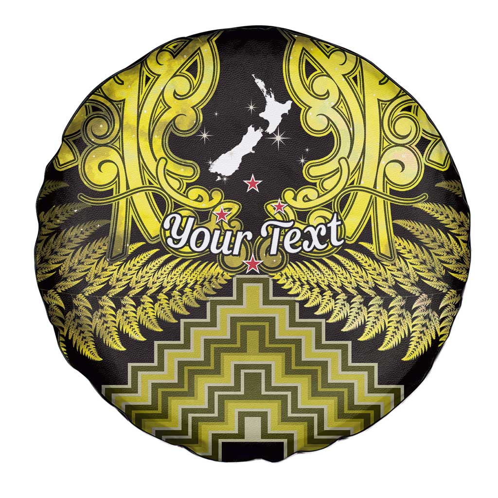 Personalised Aotearoa Matariki Spare Tire Cover Yellow Fern Maori Poutama