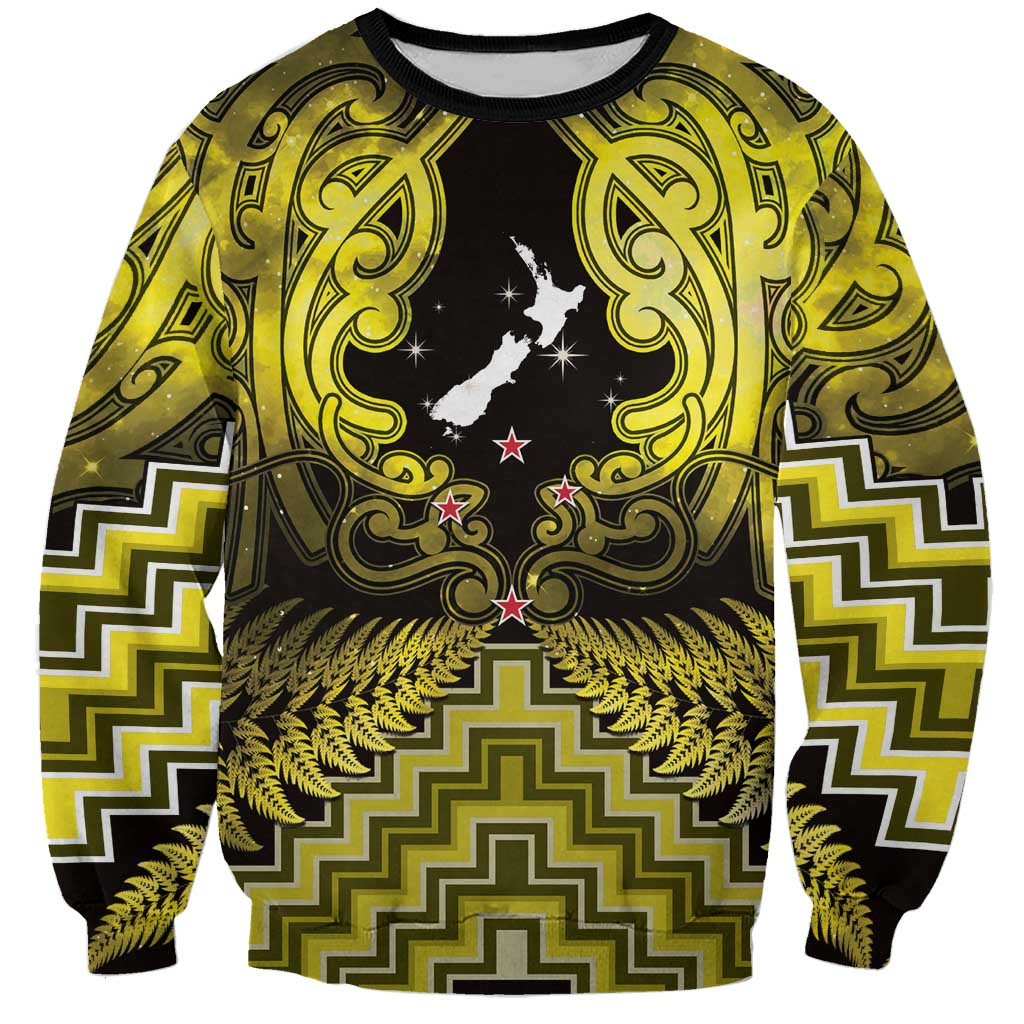 Personalised Aotearoa Matariki Sweatshirt Yellow Fern Maori Poutama