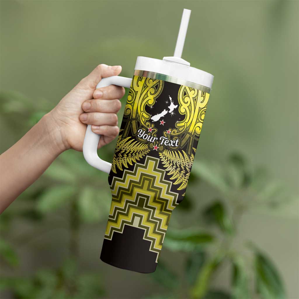 Personalised Aotearoa Matariki Tumbler With Handle Yellow Fern Maori Poutama