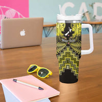 Personalised Aotearoa Matariki Tumbler With Handle Yellow Fern Maori Poutama