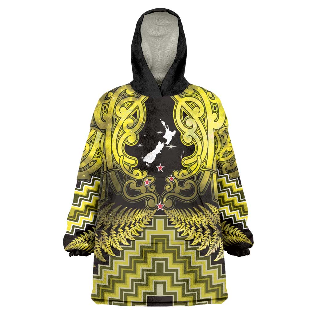 Personalised Aotearoa Matariki Wearable Blanket Hoodie Yellow Fern Maori Poutama