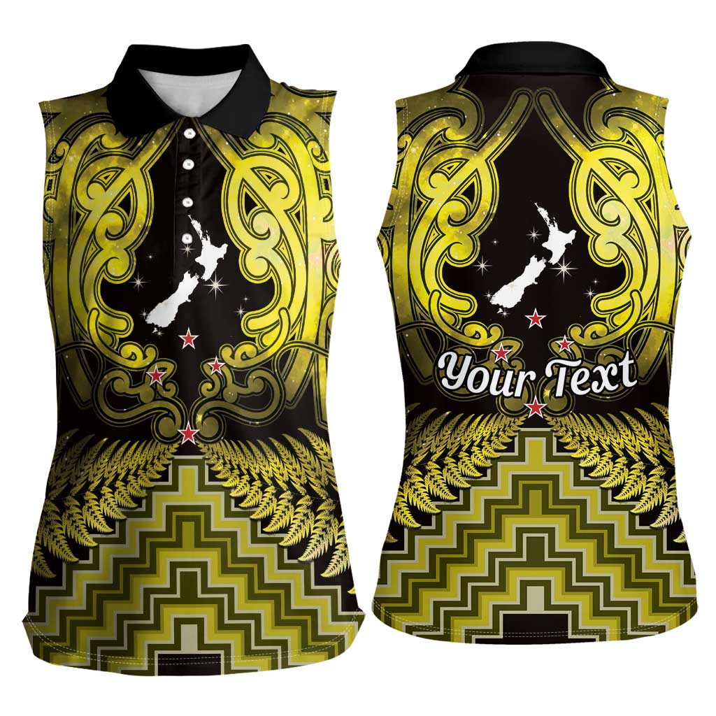 Personalised Aotearoa Matariki Women Sleeveless Polo Shirt Yellow Fern Maori Poutama