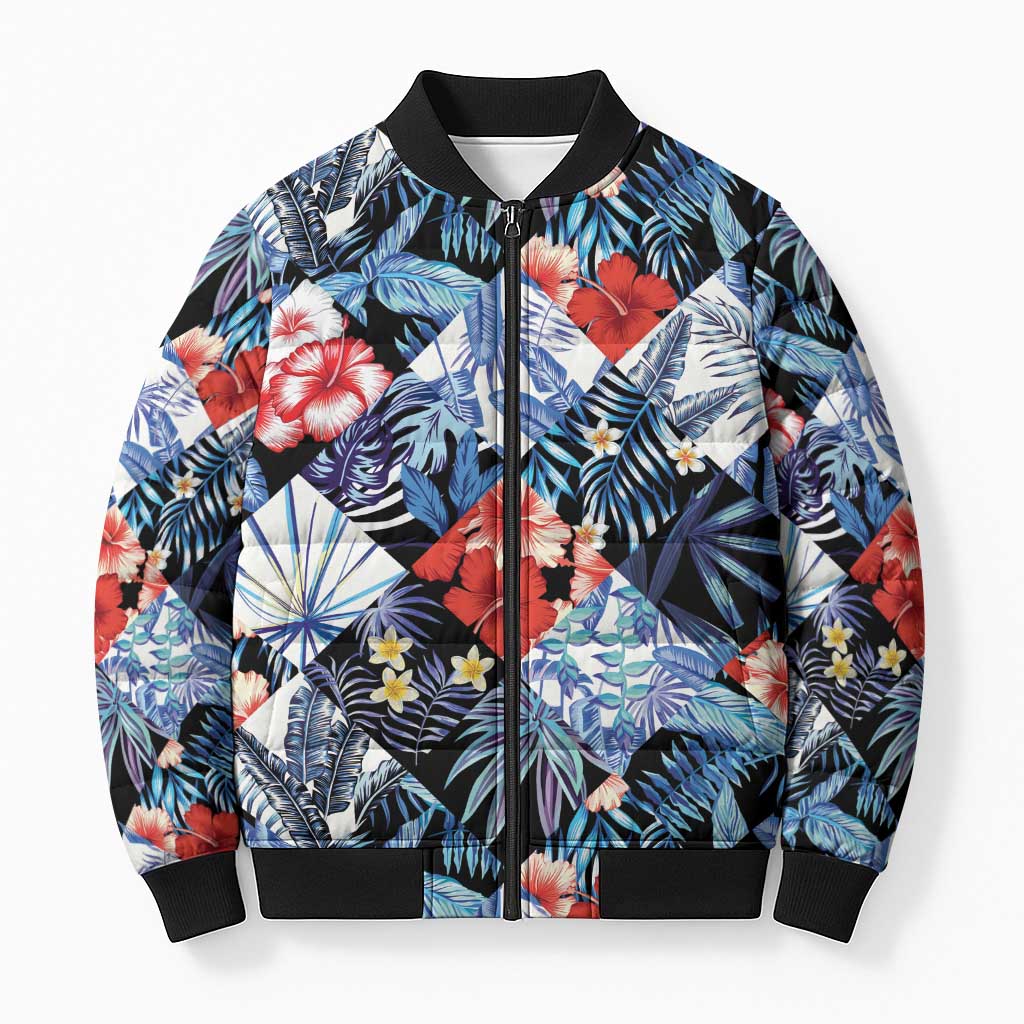 Hawaii Tropicana Blue Pattern Bomber Puffer Jacket - Polynesian Pride