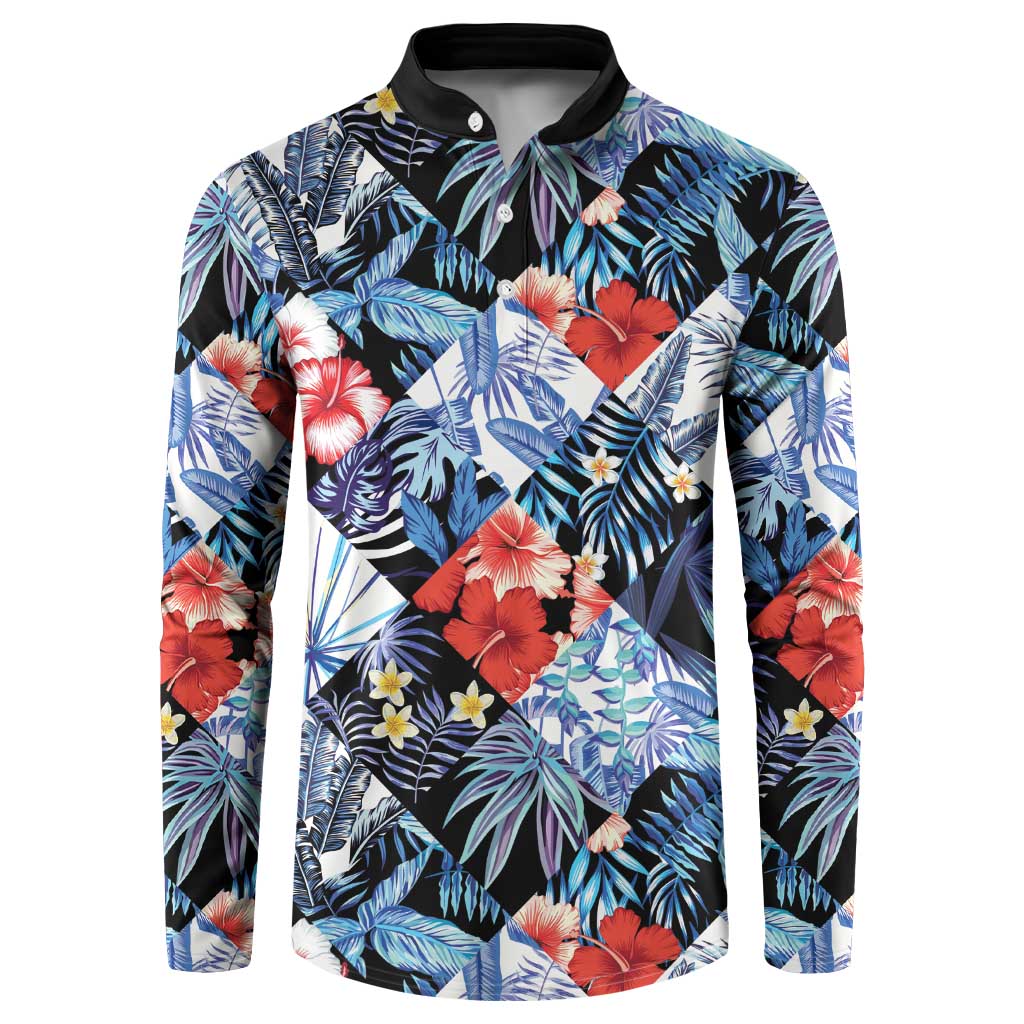 Hawaii Tropicana Blue Pattern Button Sweatshirt - Polynesian Pride