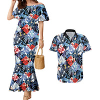 Hawaii Tropicana Blue Pattern Couples Matching Mermaid Dress and Hawaiian Shirt LT01 Blue - Polynesian Pride