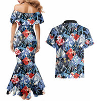 Hawaii Tropicana Blue Pattern Couples Matching Mermaid Dress and Hawaiian Shirt LT01 - Polynesian Pride