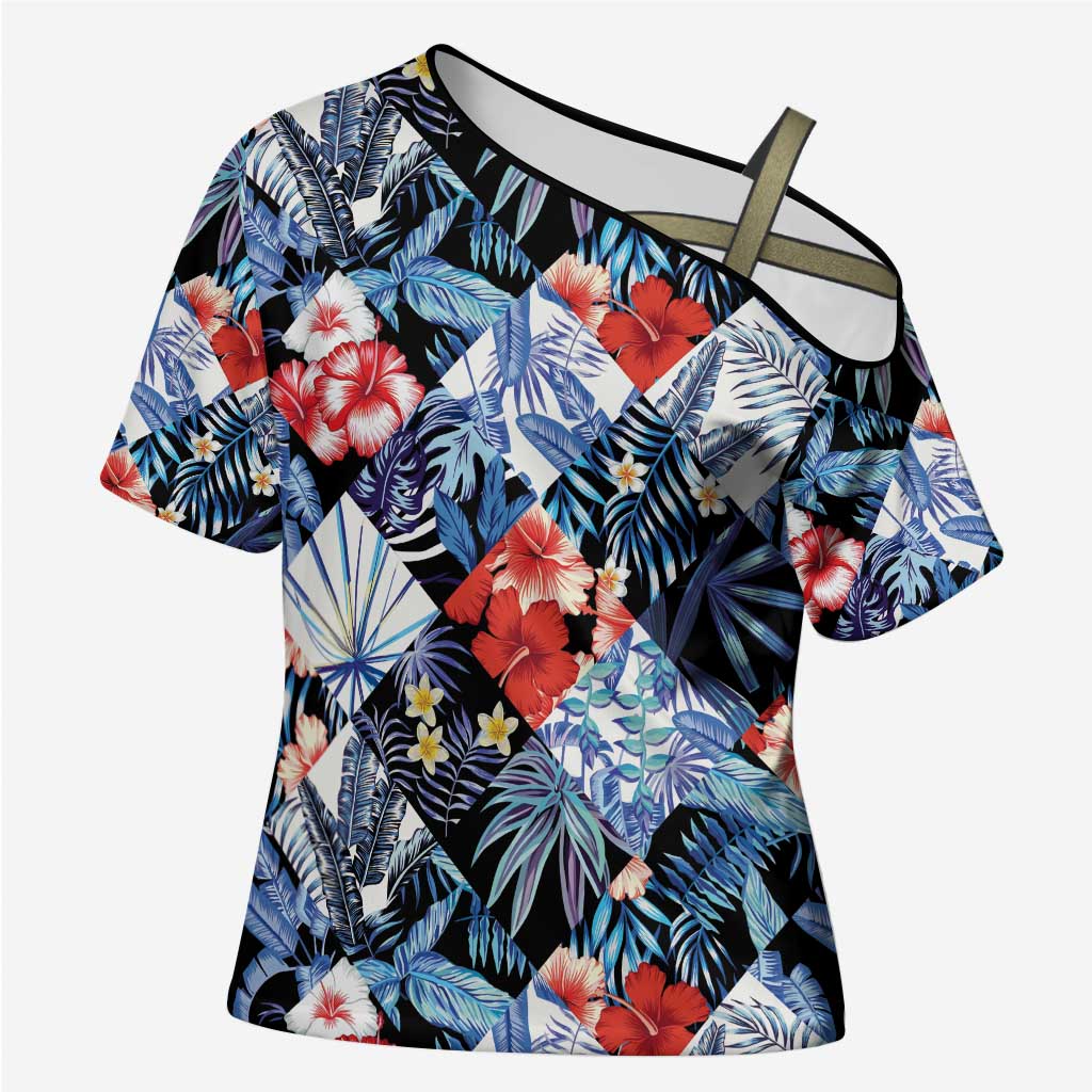 Hawaii Tropicana Blue Pattern Cross Shoulder Shirt - Polynesian Pride
