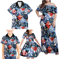 Hawaii Tropicana Blue Pattern Family Matching Off Shoulder Maxi Dress and Hawaiian Shirt LT01 - Polynesian Pride