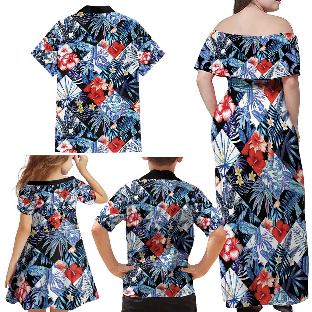 Hawaii Tropicana Blue Pattern Family Matching Off Shoulder Maxi Dress and Hawaiian Shirt LT01 - Polynesian Pride