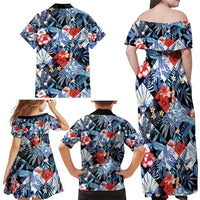 Hawaii Tropicana Blue Pattern Family Matching Off Shoulder Maxi Dress and Hawaiian Shirt LT01 - Polynesian Pride