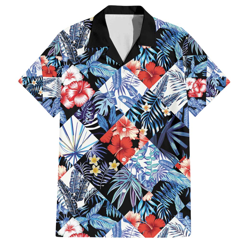 Hawaii Tropicana Blue Pattern Family Matching Off Shoulder Maxi Dress and Hawaiian Shirt LT01 Dad's Shirt - Short Sleeve Blue - Polynesian Pride