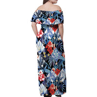 Hawaii Tropicana Blue Pattern Family Matching Off Shoulder Maxi Dress and Hawaiian Shirt LT01 - Polynesian Pride
