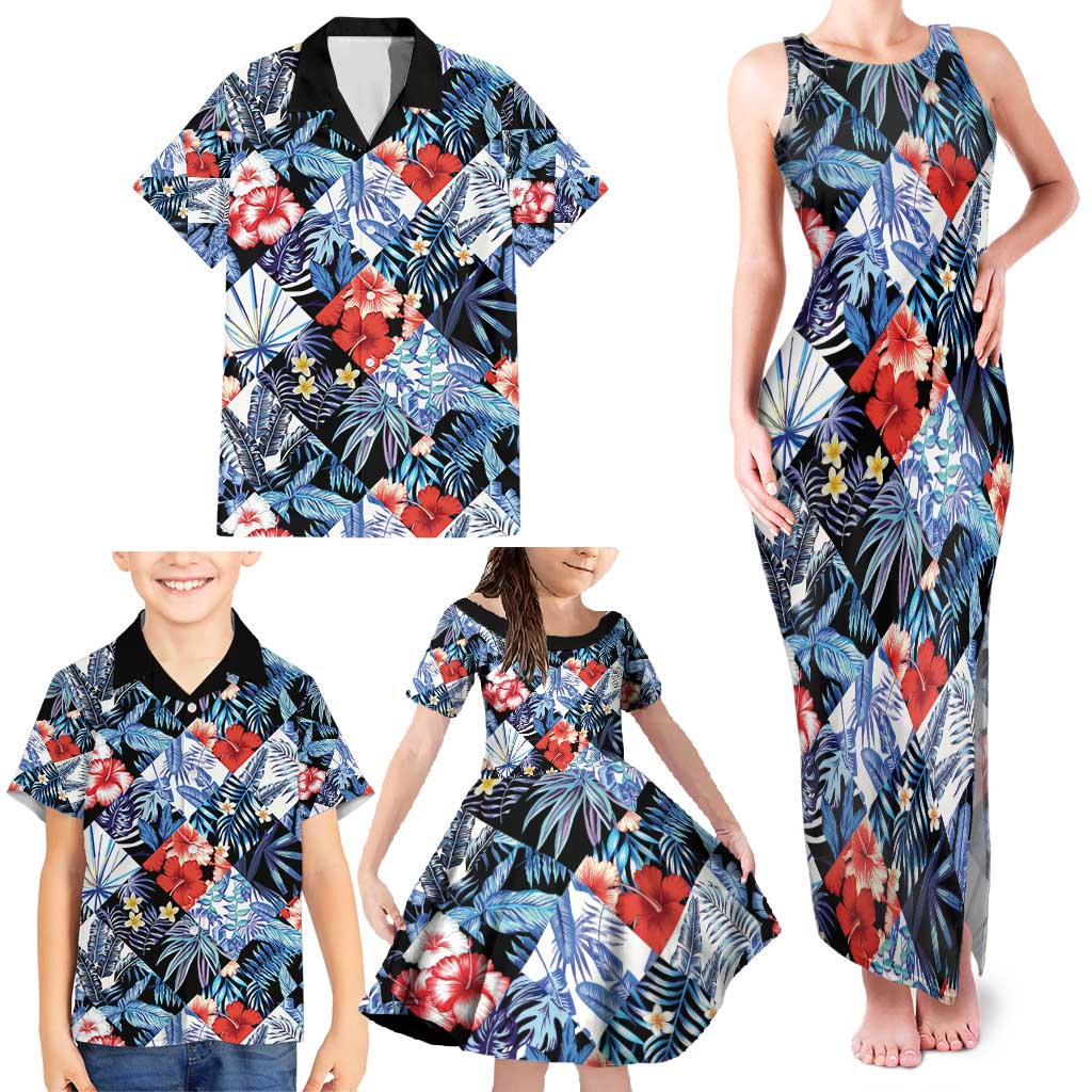 Hawaii Tropicana Blue Pattern Family Matching Tank Maxi Dress and Hawaiian Shirt - Polynesian Pride