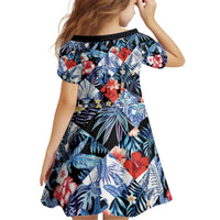 Hawaii Tropicana Blue Pattern Kid Short Sleeve Dress - Polynesian Pride