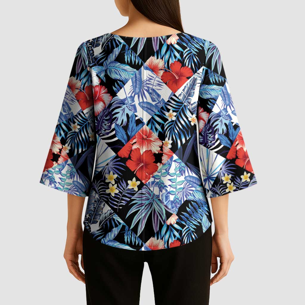Hawaii Tropicana Blue Pattern Kimono Sleeve Blouse - Polynesian Pride
