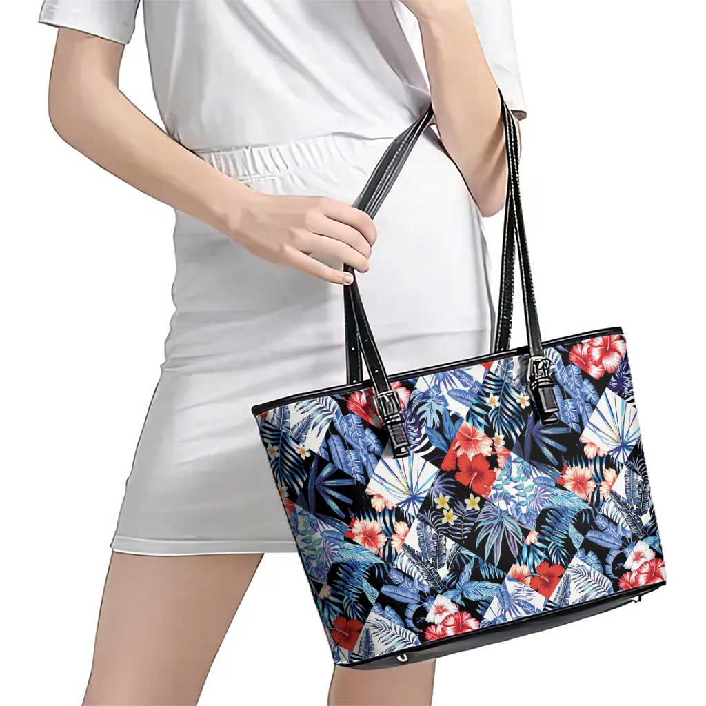 Hawaii Tropicana Blue Pattern Leather Tote Bag - Polynesian Pride