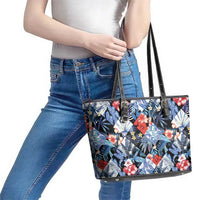Hawaii Tropicana Blue Pattern Leather Tote Bag - Polynesian Pride