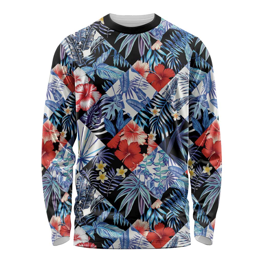 Hawaii Tropicana Blue Pattern Long Sleeve Shirt - Polynesian Pride