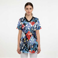 Hawaii Tropicana Blue Pattern Scrub Top LT01 - Polynesian Pride