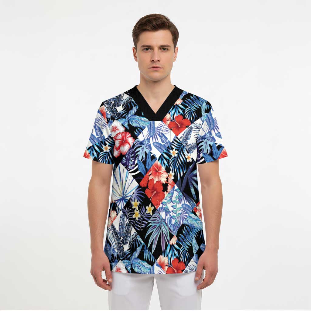 Hawaii Tropicana Blue Pattern Scrub Top LT01 - Polynesian Pride