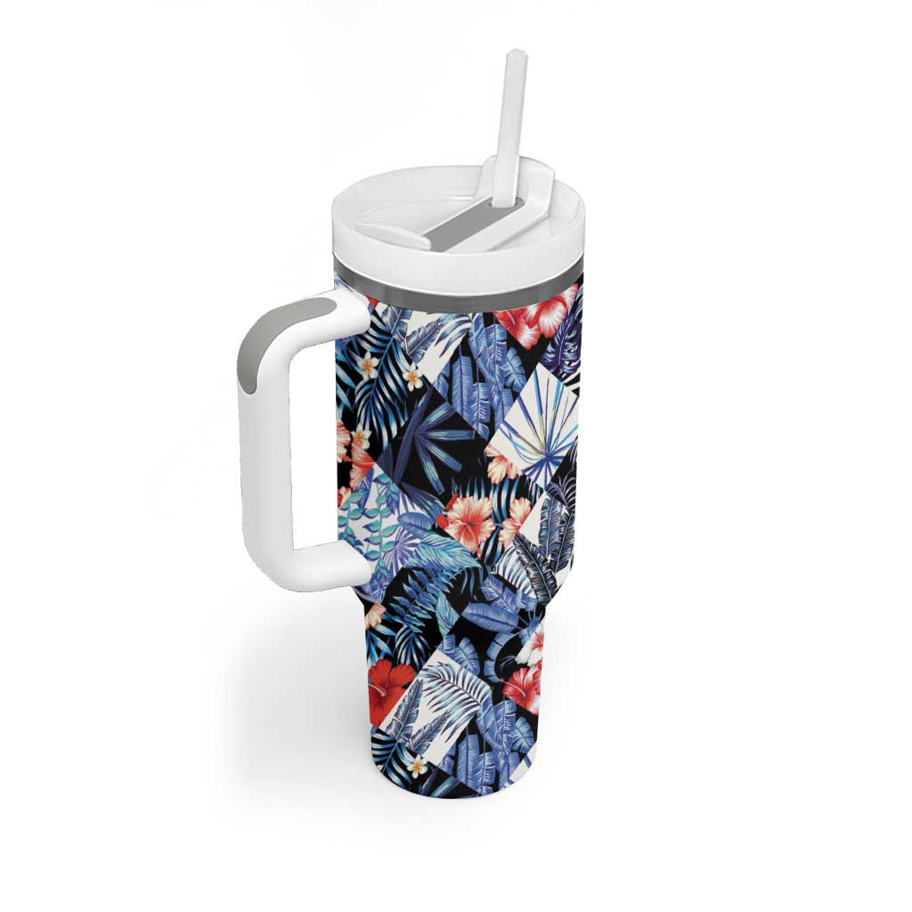 Hawaii Tropicana Blue Pattern Tumbler With Handle - Polynesian Pride