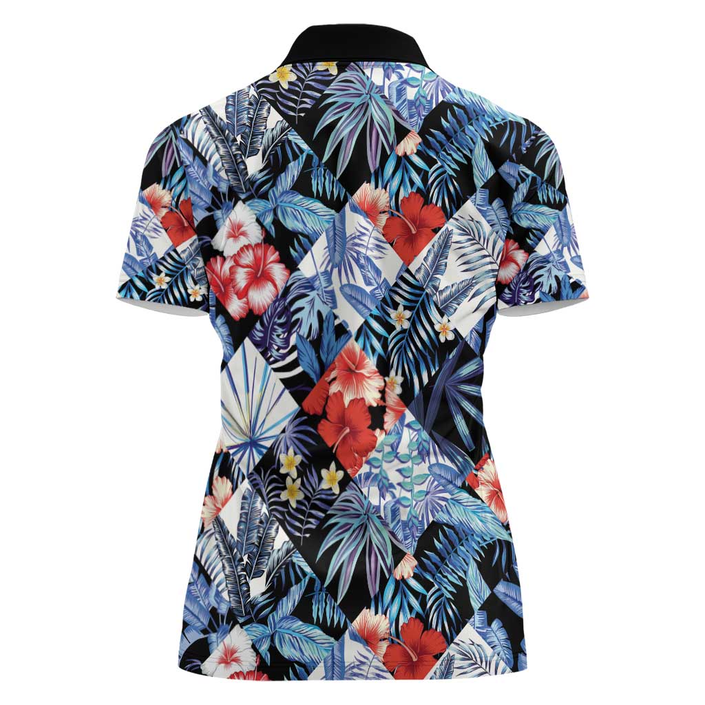 Hawaii Tropicana Blue Pattern Women Polo Shirt - Polynesian Pride