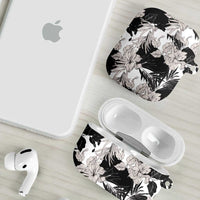 Black White Monotone Tropical Flowers Pattern AirPods Case - Polynesian Pride